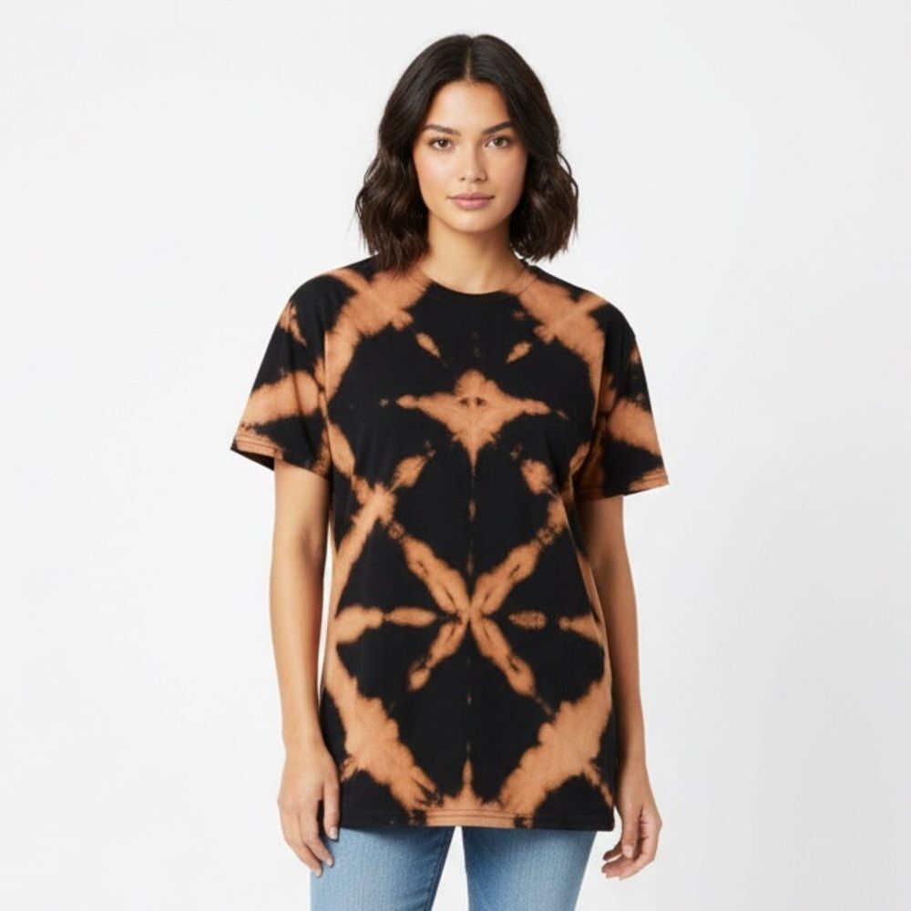 NEW Handmade Black Reverse Shibori Tie-Dye Bleach-Dyed T-Shirt Size Medium